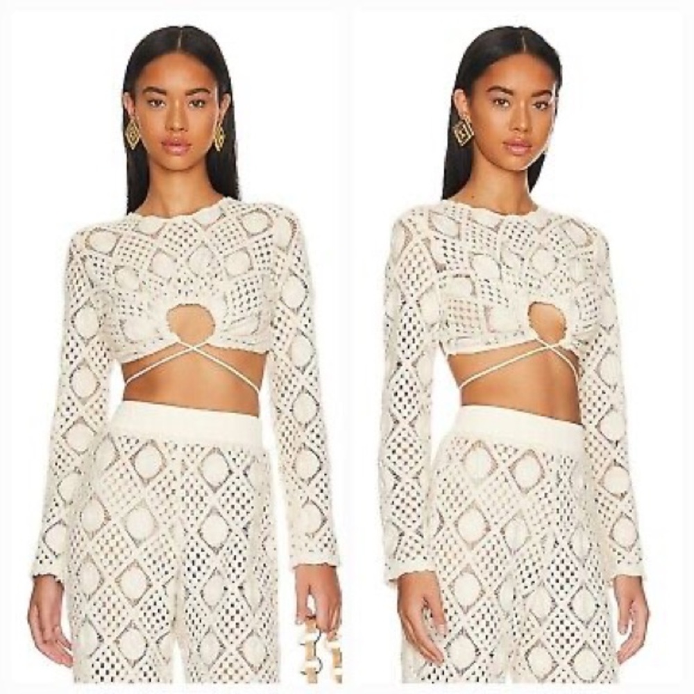 Andrea Iyamah Cream Crochet Top